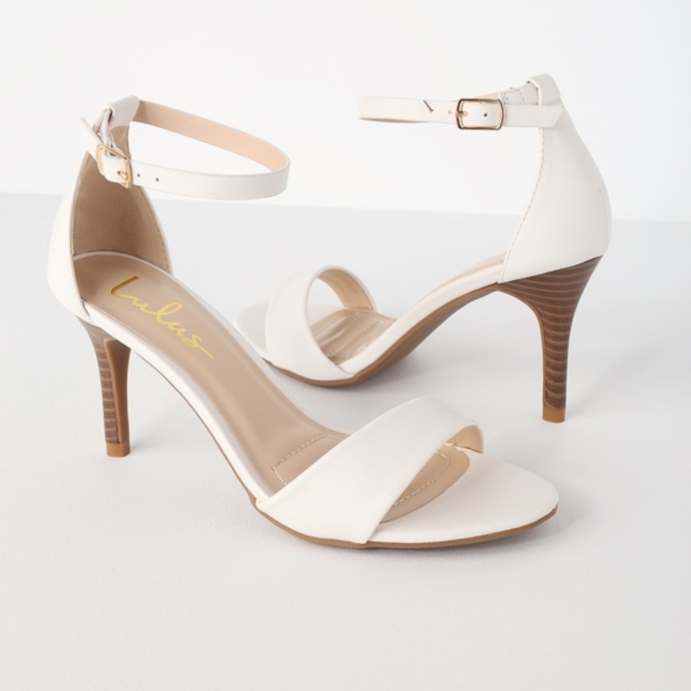 Lulus Lover White Stacked Ankle Strap Heels - Size 9